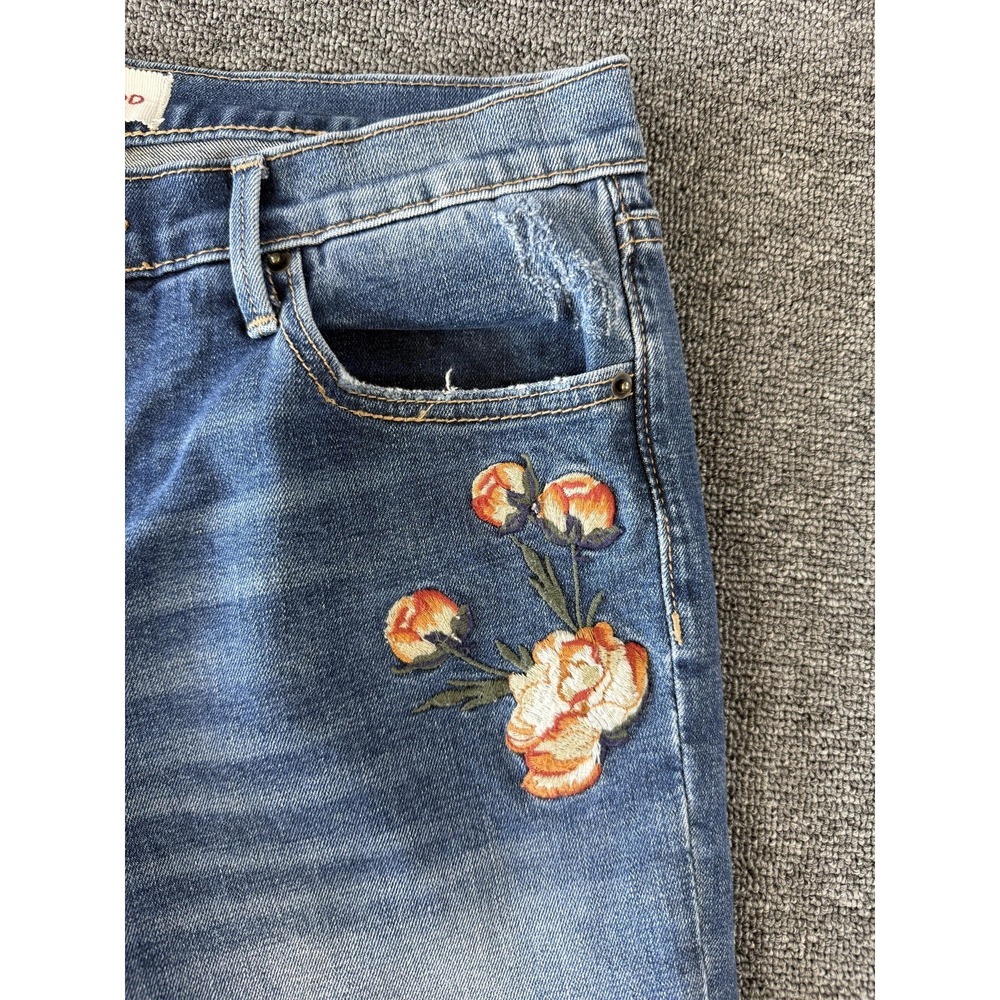 Driftwood Jeans Womens 28 Blue Audrey Skinny Floral Embroidered Stretch Raw Hem - Picture 3 of 8